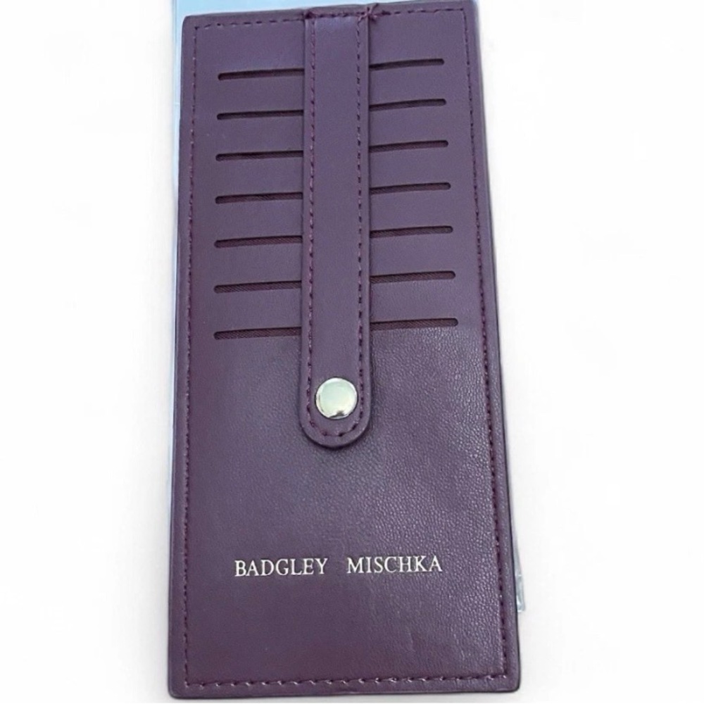 Badgley Mischka Plum Card Holder With 7 CC Slots with Gold Accent Safety Strap